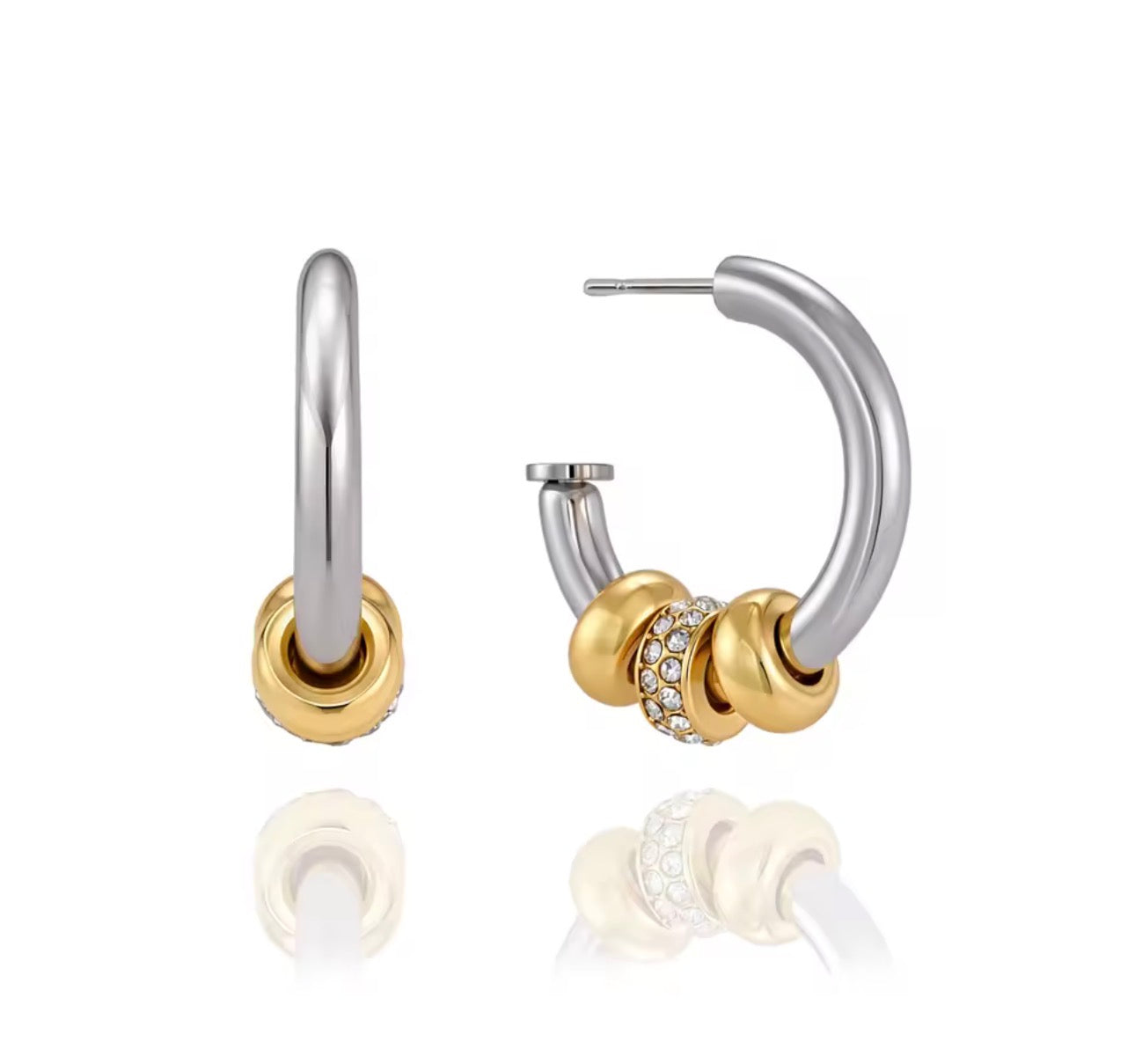 Pave Two Tone Hoop Earrings