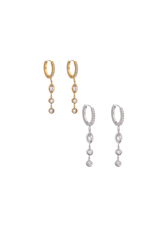 The Triple Gleam Drop Hoops