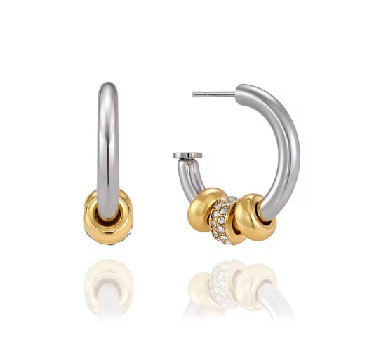 Pave Two Tone Hoop Earrings
