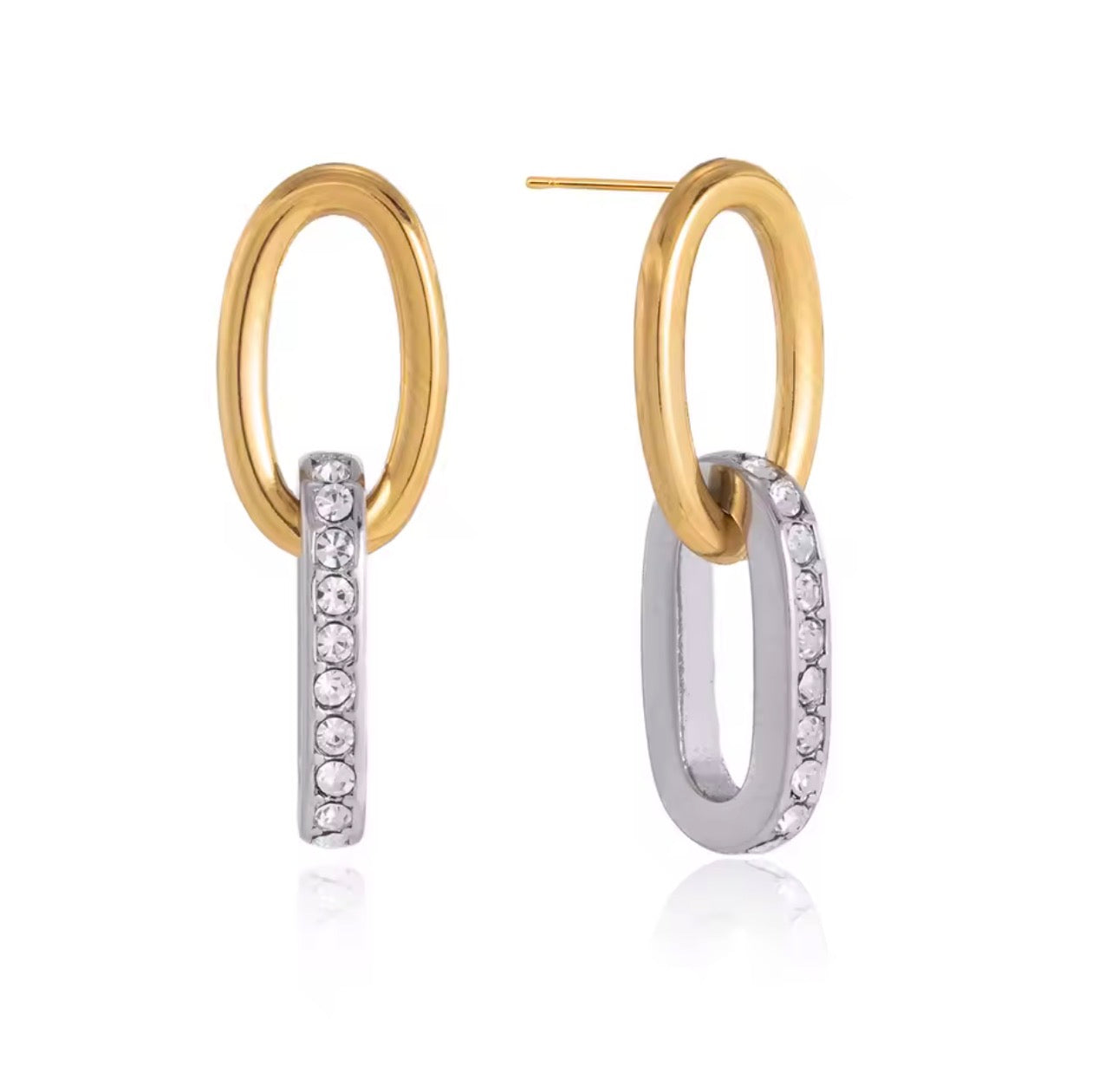 Two Tone CZ Hoop Earrings